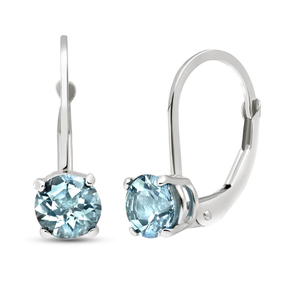 14K. SOLID GOLD LEVERBACK EARRING WITH AQUAMARINES (White Gold)